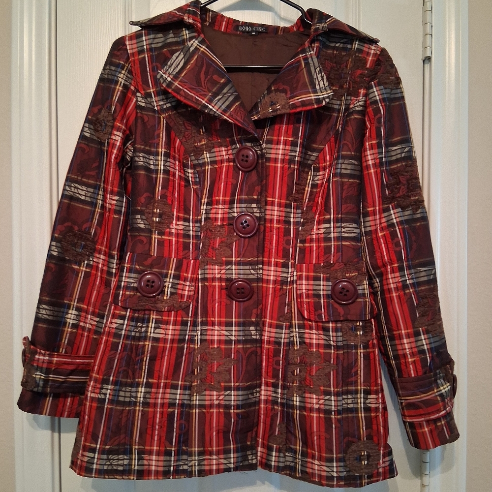 Women's Plaid Jacket - Red - by Boho Chic